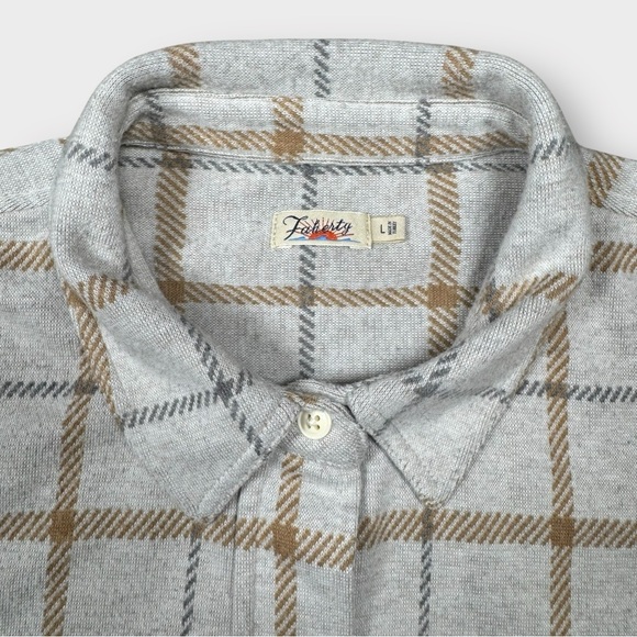 Faherty Women’s Large Legend Sweater Shirt Gray Brown Plaid Soft Knit Button Up - Picture 7 of 12